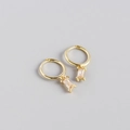 Minimalist S925 sterling silver gold hoops with rectangular champagne zircon charms - Champagne Stone Gold Plated