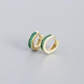 Gold-plated S925 silver hoop earrings featuring five square-cut emerald green zircons - 925 Silver / Golden (Green Stone)