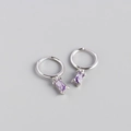 Minimalist S925 sterling silver hoop earrings with rectangular purple zircon pendants - Purple Stone Silver Plated