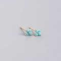 S925 silver four-leaf flower earrings with sky blue beads and golden finish - 925 Silver / Gold Tone Turquoise