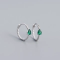 S925 sterling silver twisted drop earrings with emerald green pear-shaped zirconia - 925 Silver / Silver (Green Rhinestone)