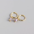 Minimalist S925 sterling silver gold hoops with rectangular purple zircon pendants - Purple Stone Gold Plated