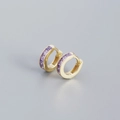 S925 sterling silver huggie earrings with gold finish and purple square zircons - 925 Silver / Golden (Purple Stone)