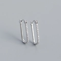 Elegantes pendientes de aro rectangulares en plata S925 con circonitas cúbicas - Plata 925 / Platinado - Zircón Blanco