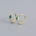 Gold twisted hoop earrings with pear-cut green gemstone accents in S925 sterling silver - 925 Silver / Gold (Green Stone)