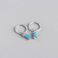 Minimalist S925 sterling silver hoop earrings with rectangular blue zircon stones - Turquoise Silver Color