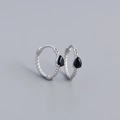 Minimalist S925 sterling silver twist hoop earrings with black teardrop gemstone - 925 Silver / Silver (Black Rhinestone)