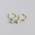 Minimalist S925 sterling silver gold hoop earrings with rectangular blue turquoise pendants - Turquoise Gold Color