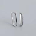 Pendientes de aro rectangulares de plata S925 con piedras de circonita negra - Plata 925 / Platinado - Zircón Negro
