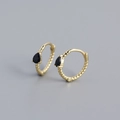 Gold twisted hoop earrings featuring teardrop black onyx stones with a secure clasp - 925 Silver / Gold (Black Stone)