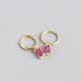 Minimalist S925 sterling silver gold hoop earrings with rectangle rose red zircon - Rose Red Stone Gold Plated