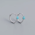 S925 sterling silver hoop earrings with twisted texture and turquoise teardrop charms - 925 Silver / Silver (Artificial Turquoise)