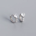 S925 sterling silver heart-shaped zircon hoop earrings with a polished finish - 925 Silver / White Gold
