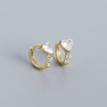 Minimalist S925 gold heart hoop earrings featuring heart-shaped cubic zirconia studs - 925 Silver / Gold