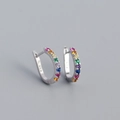 Regenbogen-Creolen aus S925 Sterlingsilber mit mehrfarbigen runden Zirkonia-Steinen - 925er Silber / Silberfarben Regenbogen Zirkonia