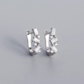 S925 sterling silver U-shaped hoop earrings with micro-pave rectangular cubic zirconia - 925 Silver / Platinum (White Stone)