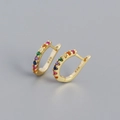 S925 Sterling Silber vergoldete U-förmige Huggie Ohrringe mit Regenbogen-Zirkonia - 925er Silber / Goldton Regenbogen Zirkonia