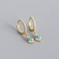 Orecchini a cerchio boho in argento s925 dorato con cuore in opale blu e zirconi - Argento 925 / Oro