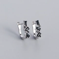 S925 sterling silver geometric U-shaped hoop earrings with black zircon stones - 925 Silver / White Gold (Black Stone)