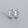 U-shaped S925 sterling silver hoop earrings with geometric light purple zircon inlay - 925 Silver / Platinum (Purple Stone)