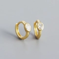 Pendientes de aro en plata S925 dorada con piedra de circonita ovalada engastada - Plata 925 / Dorado (Piedra Blanca)