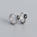 Pendientes de aro minimalistas en plata S925 con circonita negra de forma ovalada - Plata 925 / Oro Blanco (Piedra Negra)