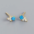 Élégantes boucles d'oreilles en argent S925 doré avec opales bleues et zircons blancs - Or