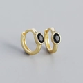 Aros minimalistas de plata S925 dorada con piedras de circonita negra ovalada - Plata 925 / Dorado (Piedra Negra)