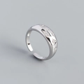 Anello aperto vintage in argento S925 con motivi di stelle lune e pietre di zircone - Aperto Regolabile / Oro Bianco