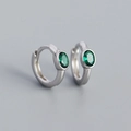 S925 silver hoop earrings featuring oval green zircon stones in a minimalist style - 925 Silver / Platinum (Green Zirconia)