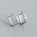 Orecchini a cerchio rettangolari in argento minimalisti con finitura lucida geometrica - Argento 925 / Oro Bianco