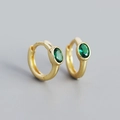 Minimalist gold s925 silver hoop earrings with oval green zircon gemstone - 925 Silver / Golden (Green Stone)