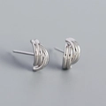 Orecchini a perno minimalisti in argento S925 con linee geometriche a triplo arco curvo - Argento 925 / Oro Bianco