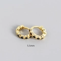 S925 sterling silver 5.5mm gold huggie earrings with black cubic zirconia inlay - 925 Silver / 5.5mm Gold Black Stone
