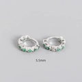 S925 sterling silver mini hoop earrings with green zircon stones, 5.5mm inner diameter - 925 Silver / 5.5mm White Gold Green Stone