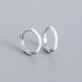 Boucles d'oreilles créoles en argent S925 avec émail blanc au style minimaliste - Argent 925 / Plaqué Argent (Blanc)