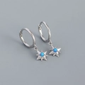 Squisiti orecchini a cerchio in argento sterling 925 con pendenti a stella in opale blu - Argento 925 / Oro Bianco