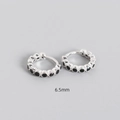 S925 sterling silver hoop earrings with black zircon stones and vintage micro-bead edges - 925 Silver / 6.5mm White Gold Black Stone