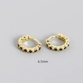 Minimalist S925 sterling silver huggie earrings with black cubic zirconia, 6.5mm gold - 925 Silver / 6.5mm Gold Black Stone
