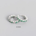 S925 sterling silver hoop earrings with 6.5mm diameter and emerald green zircon stones - 925 Silver / 6.5mm White Gold Green Stone