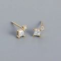 Elegant gold S925 silver earrings with square and round cubic zirconia in geometric style - Golden (White Stone)