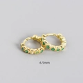 S925 sterling silver 6.5mm gold hoop earrings with inset green zircon stones - 925 Silver / 6.5mm Gold Green Stone