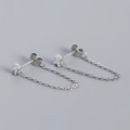 Minimalist S925 silver chain stud earrings featuring a square zircon and tassel link - 925 Silver / Platinum (White Stone)