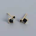 Minimalist s925 gold earrings featuring geometric black zircon square and round stones - Golden (Black Stone)