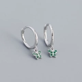 S925 sterling silver hoop earrings featuring butterfly charms with green crystals - Platinum (Green Rhinestone)