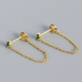 Gold s925 silver chain earrings with emerald green square zircon tassel drop - 925 Silver / Golden (Green Stone)