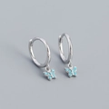 S925 sterling silver hoop earrings with blue butterfly drop and turquoise stones - Platinum (Turquoise Stone)