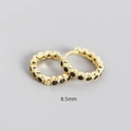 Gold plated S925 silver hoop earrings with black pavé crystals and 8.5mm inner diameter - 925 Silver / 8.5mm Gold Black Stone