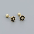 Flower-shaped S925 silver earrings with black zircons and golden screw-back closure - Six-Petal Flower Black Zirconia (YHE0471) / Golden (Black Stone)