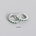 Elegant S925 sterling silver huggie earrings with 8.5mm diameter and emerald green stones - 925 Silver / 8.5mm White Gold Green Stone